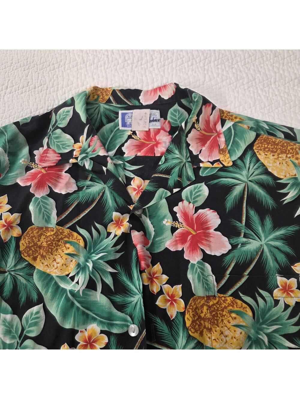 RJC Vintage Hawaiian Tropical Floral Short Sleeve Shirt L